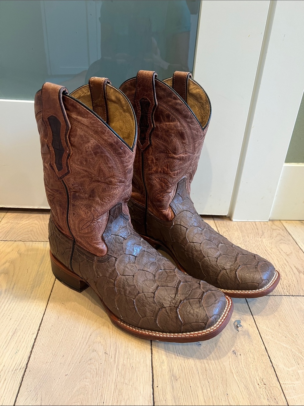 Men's Brown Exotic-Texture Western Cowboy Boots